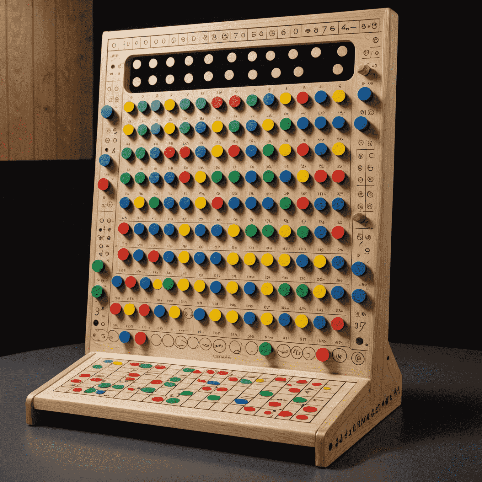 Visual representation of Plinko board with probability distributions overlaid, showing complex patterns and mathematical formulas