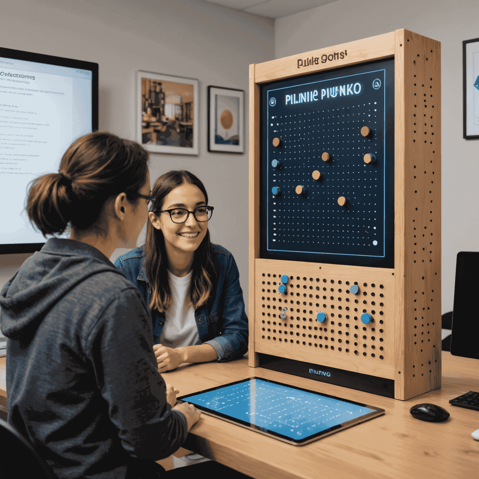 A virtual tutoring session showing a tutor explaining Plinko concepts to a student on a video call, with a digital Plinko board visible on the screen