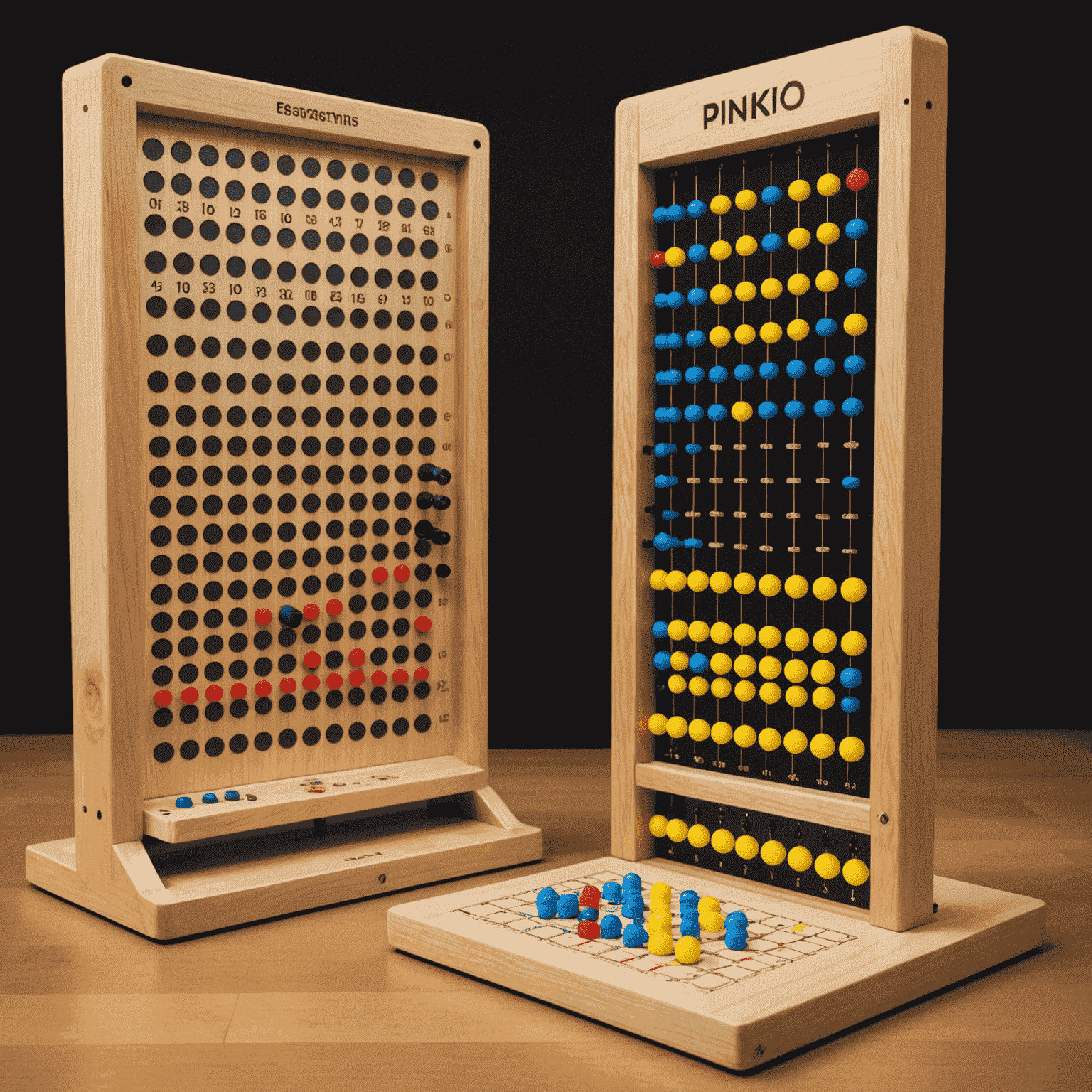 A split-screen image showing a physical Plinko board on one side and a digital probability distribution graph on the other, illustrating the connection between the game and mathematical concepts.
